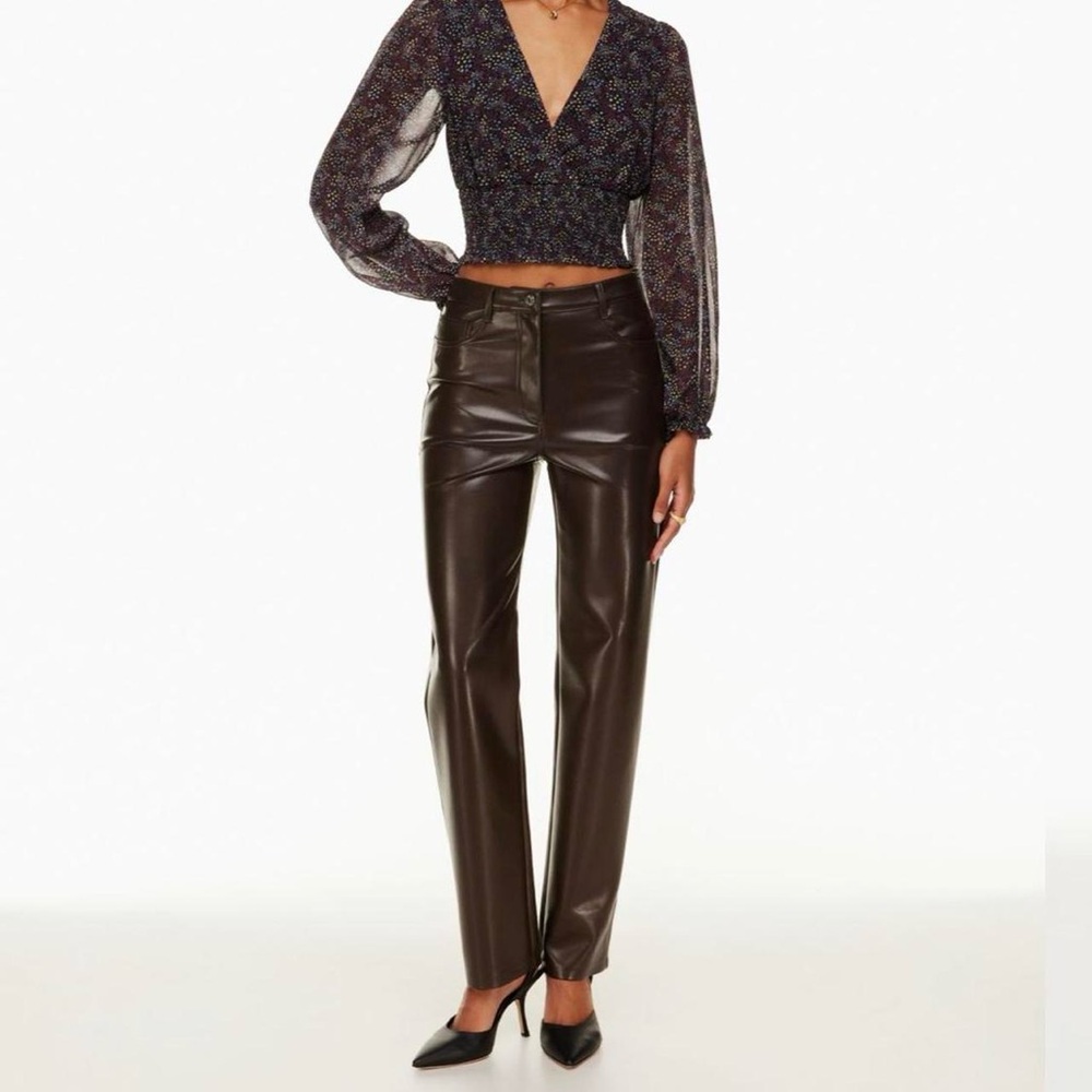 Aritzia Melina Cropped Deep Brown Vegan Leather Pants.